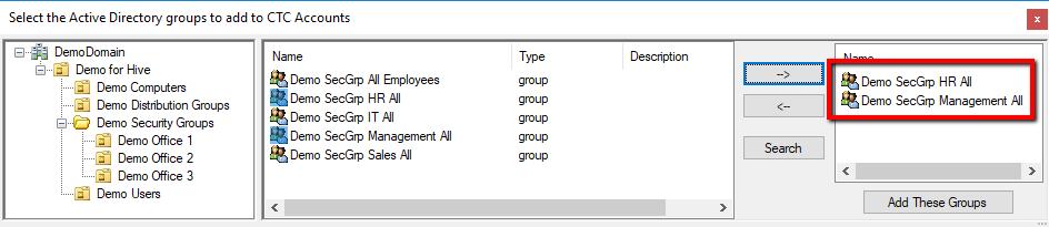 If we use the Ctrl key and click to select the two security groups and then click the button with the right arrow, they