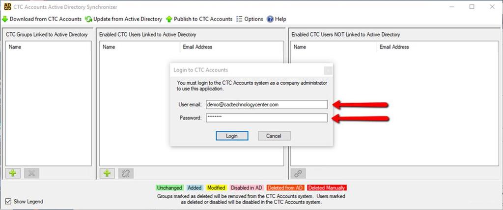 Logging In When you first launch the synchronizer, you will be required to login to the CTC Accounts system.