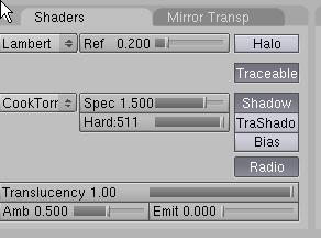 5, set the HARDness to 511, set the TRANSLUCENCY to 1, set the AMBient to.