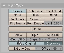 In the Mesh Tools Panel press the SPIN button.