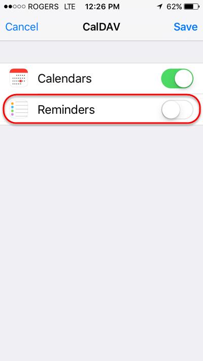 10. Disable the Reminders option (slider should not be green).