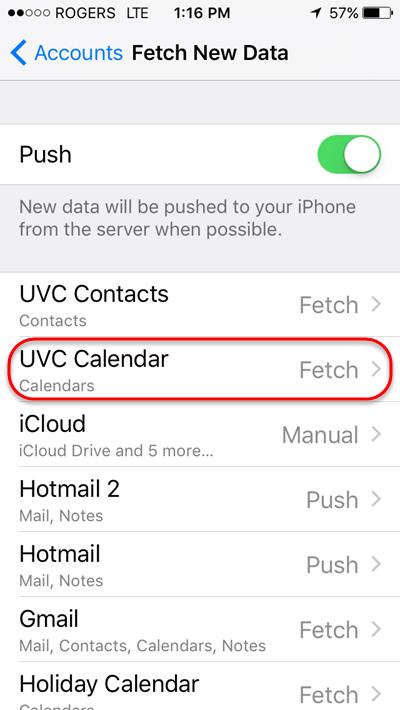 Make sure that the new UVC calendar is configured as Fetch new