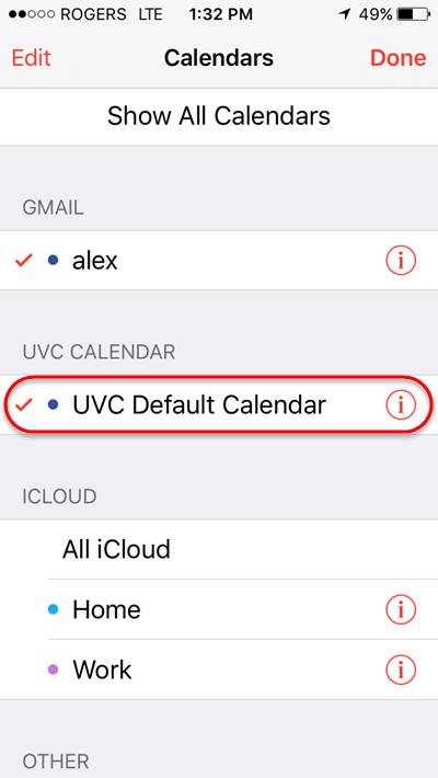 If you have enabled more than 1 UVC calendar you can add them in this section and they will display accordingly on your mobile