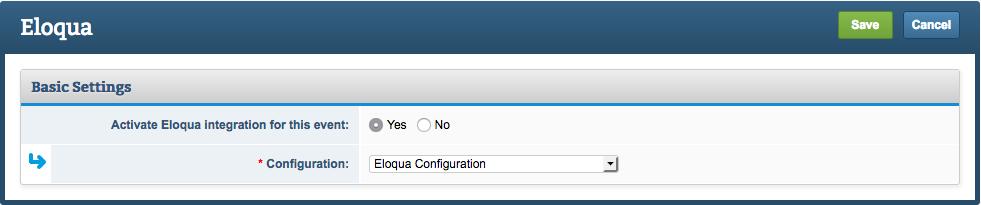 Integrating Eloqua in an Event After you have added at least one configuration in Admin > Integrations > Integrations > Push API Integrations, you can activate Eloqua for an event.