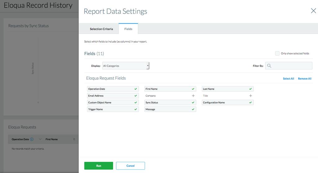Running Reports Admin Report Admin > Reporting > View > Reporting You can run a report to see all of the records transferred from Cvent to Eloqua.