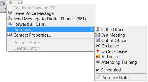 the Phonebook slider. 1. Voice Messaging Menu,or 2. Voice Messaging Toolbar,or 3. Presence button (right-click).