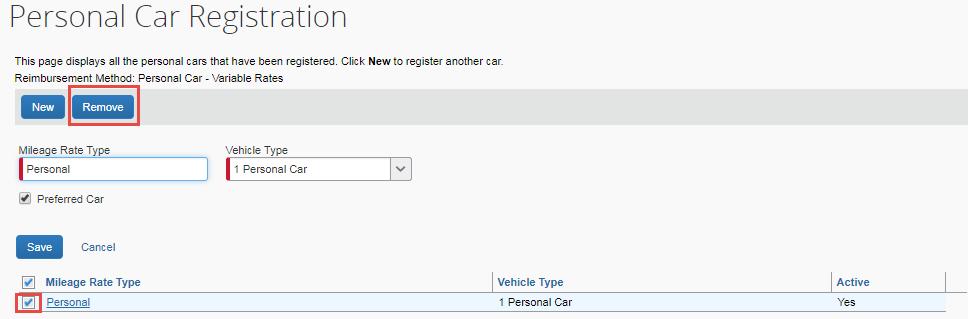 Personal Car Use the Personal Car Registration screen to enter information about your personal car. Registering a car is required in order to be reimbursed for vehicle mileage.