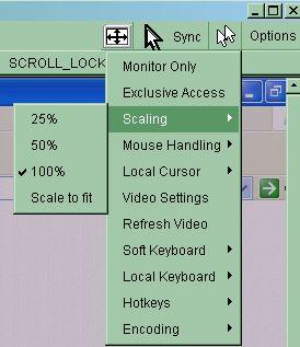 Mouse Handling Figure 5-8. Remote Console Options Menu:Scaling The submenu for mouse handling offers two options for synchronizing the local and the remote mouse cursors.