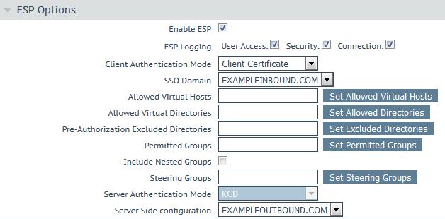 2 DoD CAC Authentication 5. Expand the ESP Options section. 6. Select Enable ESP. 7. Select Client Certificate as the Client Authentication mode. 8.