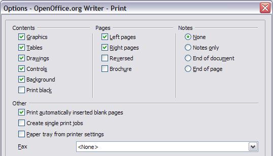 Choosing options for Writer Tip You can override any of these defaults when printing a document.