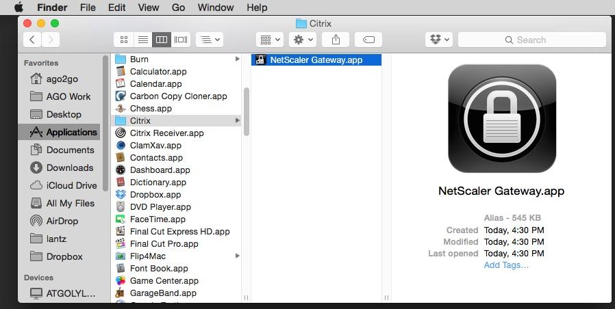 Setup NetScaler Gateway Open the Finder and go