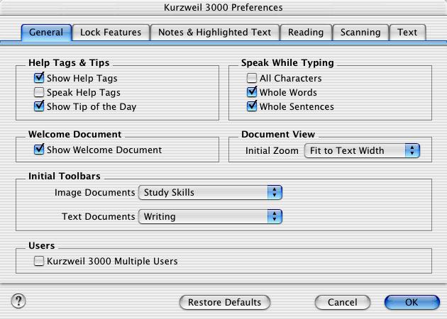 3. Do one of the following: If you re using Mac OS X, choose Preferences from the Kurzweil 3000 application menu. This is the first menu in the menu bar after the Apple menu.