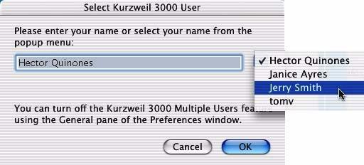 Returning users choose their user name from the popup menu. 10.