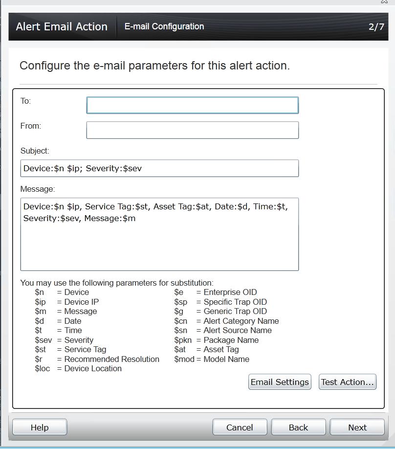 Email Configuration The various parameters that can be used in the Subject and Message fields