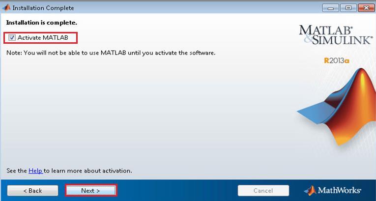 Step Six Select Activate MATLAB and click on Next. Step Seven Click Next.