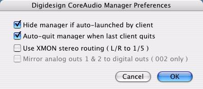 Prefs Button The Prefs button opens the Digidesign Core- Audio Manager Preferences dialog for the Manager application.