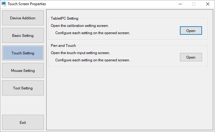 3-8. Touch Setting Attention If Mouse.mfd is selected in 3-7. Configuration File (page 28), the Touch Setting operation is not required. Configure the setting if Touch.mfd is selected. Touch panel monitor configuration and calibration, and touch input calibration can be performed.