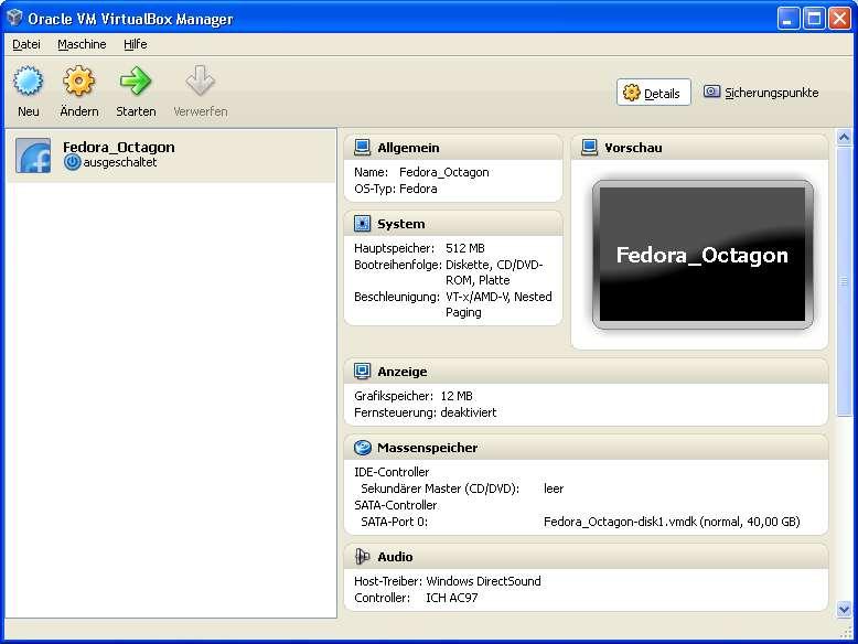 First start of the virtual machine: If not already started, start the VirtualBox software.