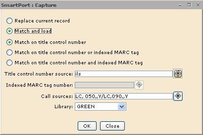 Capturing records 1. When you find a record to add to your library s catalogue, click Capture in either the Search Results or Viewing window. The Verify options window appears: 2.