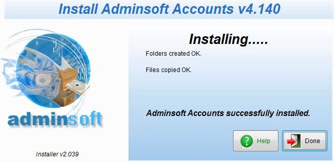 When you click the 'Done' button, if you left 'Run Adminsoft Accounts after installation' selected,