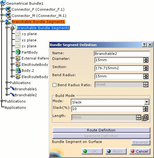 Page 78 Adding a Branchable Bundle Segment Open a document containing branchable bundle segments created with V5R10 or V5R11. Nothing is selected in the geometry. 1. Click the Multi-Branchable button.