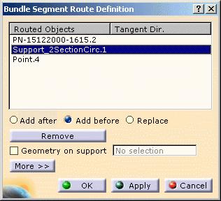 Detailing the Routing Options... Page 83 You are routing a bundle segment. The Bundle Segment Route Definition dialog box is displayed. Note: A component can be a point, a device or a support.