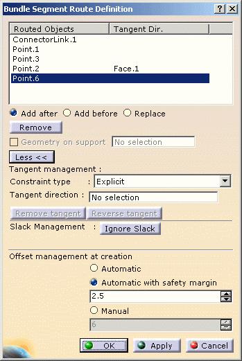 Page 99 The Bundle Segment Definition dialog box opens. a. Click the Route Definition button. The Bundle Segment Route Definition window opens. b. Click the More>> button.