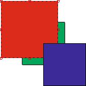 Example In the example to the right, the red square is at the back, and the blue square is in front ie the blue square is above the green square, which in turn is above the red square.
