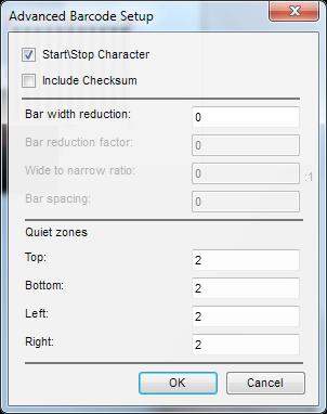 b. Advanced Barcode Setup Additional setups can be made by clicking the setup button to the right of the Type menu in the Barcode Property Panel. The Advanced Barcode Setup dialog will be prompted.