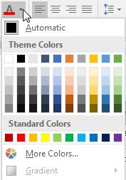 3) Click the arrow next to the font colour icon and a colour palette will appear. Click a blue square in the colour palette.
