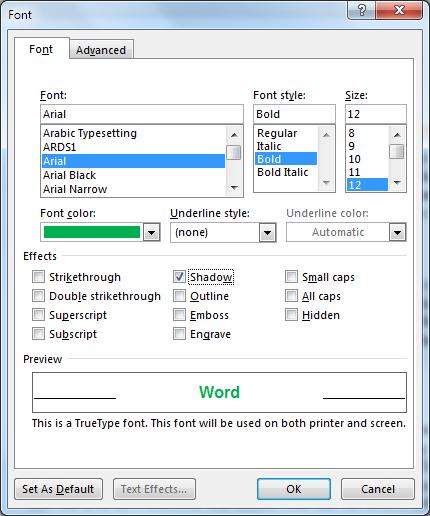 Using the Font Dialog Box for Formatting Many character formatting options that aren t available on the toolbar are available in the Font Formatting dialog box.