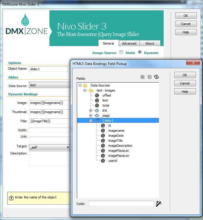 Nivo Slider 3 Nivo Slider directly from dynamic sources - Use HTML5 Data Bindings and Database Connector PHP/ASP to
