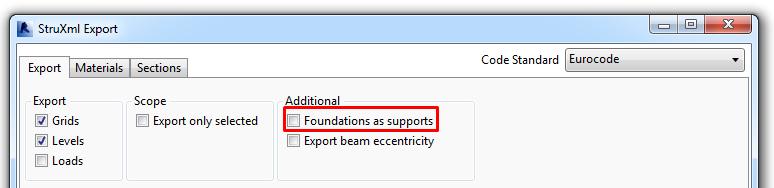 6.4. Structural Foundations User can decide if to export Structural Foundations as supports or as foundation elements. By default, foundations are always exported as foundation elements.