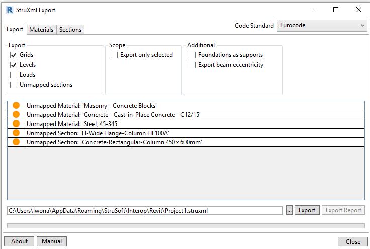 After launching StruXML Export dialog there is a list of warnings about unmapped elements, as shown in Figure III-36.