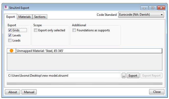 7.5. Warnings and errors Here is a list of all possible warning and error messages that can appear while using the Revit to FEM-Design StruXML Add-In: Warning: Explanation: Unmapped Material: Name of