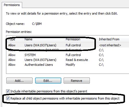 8. Select the check box for "Replace all child permissions