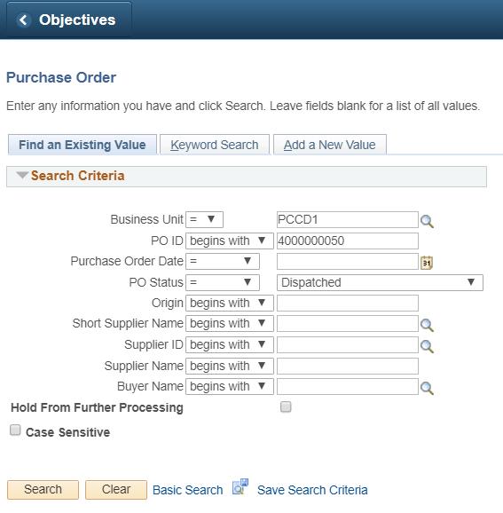 Change Order Create a Change Order (cont d) 4. Select > Find an Existing Value 5.