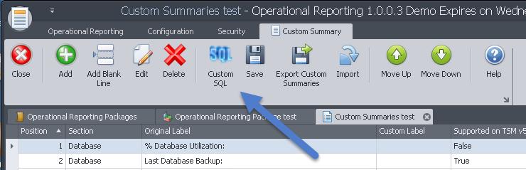 Adding your own items to the Custom Summary From the custom summary toolbar or context menu, select the Custom SQL