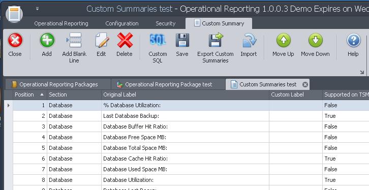 This will display the following dialog where each line of the custom summary report can