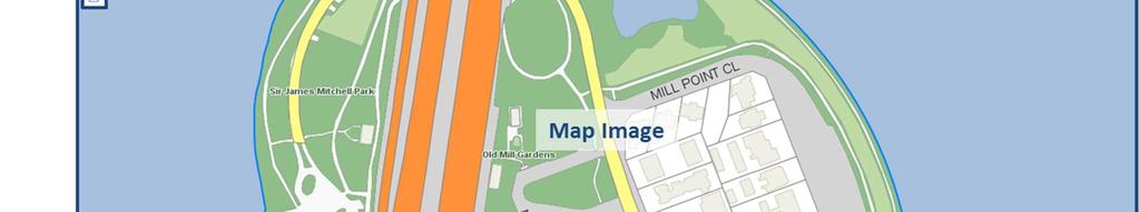 The map image reflects the view of the area that the user has specified.