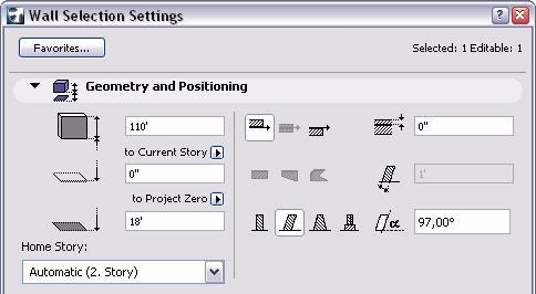 Select the lower wall and open the Wall Settings dialog (double-click on the Wall tool).