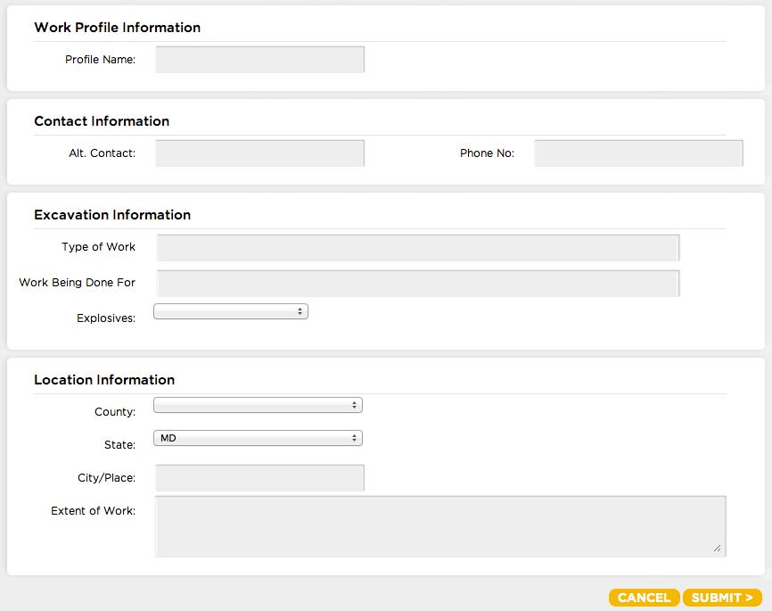 Profiles are located at the top of the second page of the locate request form.