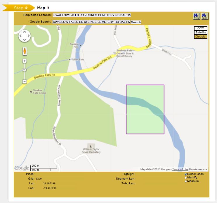 HELP PAGES / APPENDIX A3 WORK OFF PROPERTY & ROADS EXAMPLE If the work area is taking place on (or along) a map/geographical feature (creeks, railroad tracks, etc.
