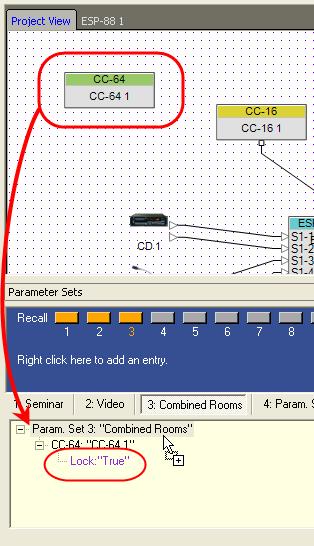 Figure 5.14 - Drag the locked CC-64 into a parameter set If you want to change the CC-64 lock status in the parameter set, you must reset the lock and then re-drag the CC-64 into the parameter set.