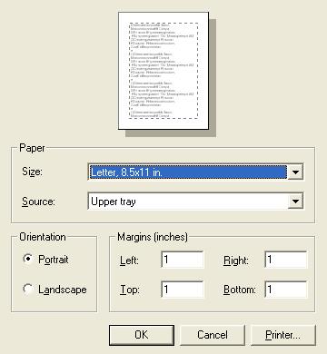 Page Setup Open the Page Setup window, where you can change the