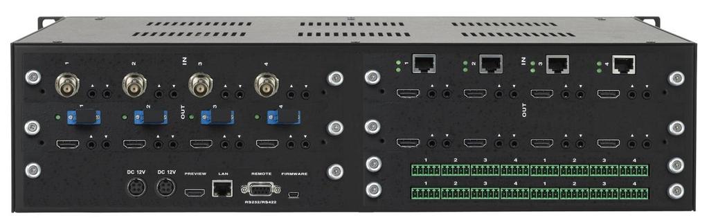 (HDBaseT), Fiber Optic Maximum # of Output Board load 2 of any kind of Output Board Available Output Board HDMI, HDMI w/scaling, DVI, DVI w/scaling, 3G/HD-SDI, CATx (HDBaseT), Fiber Optic Power