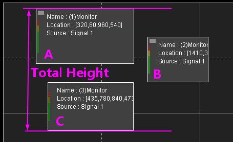 5-101 Equal Width Example2: there are three monitor windows, the total height of these selected elements is labeled by the double-headed arrow, as shown