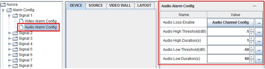 2-7 Audio Alarm Parameters The relationship of the alarm action switches and the corresponding parameter are shown as in Table 3.2-1 : Table 3.