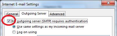 Step Five Under the Outgoing Server tab, check My outgoing server (SMTP) requires authentication.