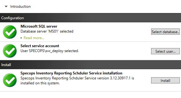 Install the Specops Inventory Reporting Scheduler Service The Specops Reporting Scheduler Service is responsible for sending license expiration and license compliance reports to configured